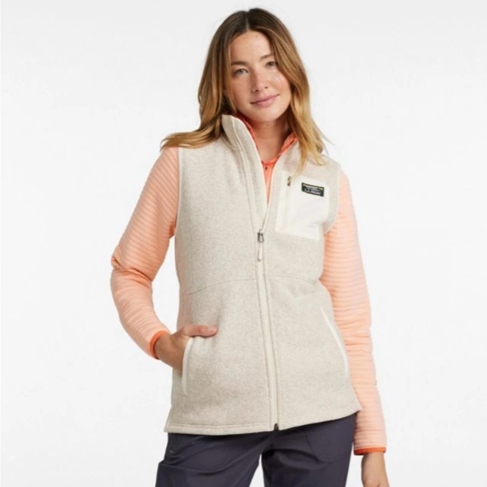 L.L. Bean Women's Sweater Fleece Full Zip Long Vest 3XL Sailcloth Beige Gorpcore